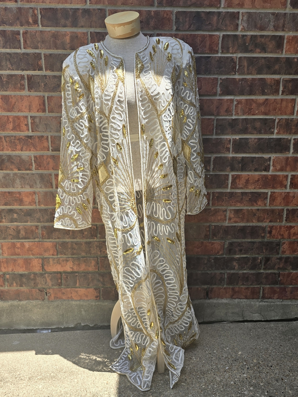 80s Tan Chho By Krishma Overseas Sheer Embroidered Sequin Floor Length Duster,